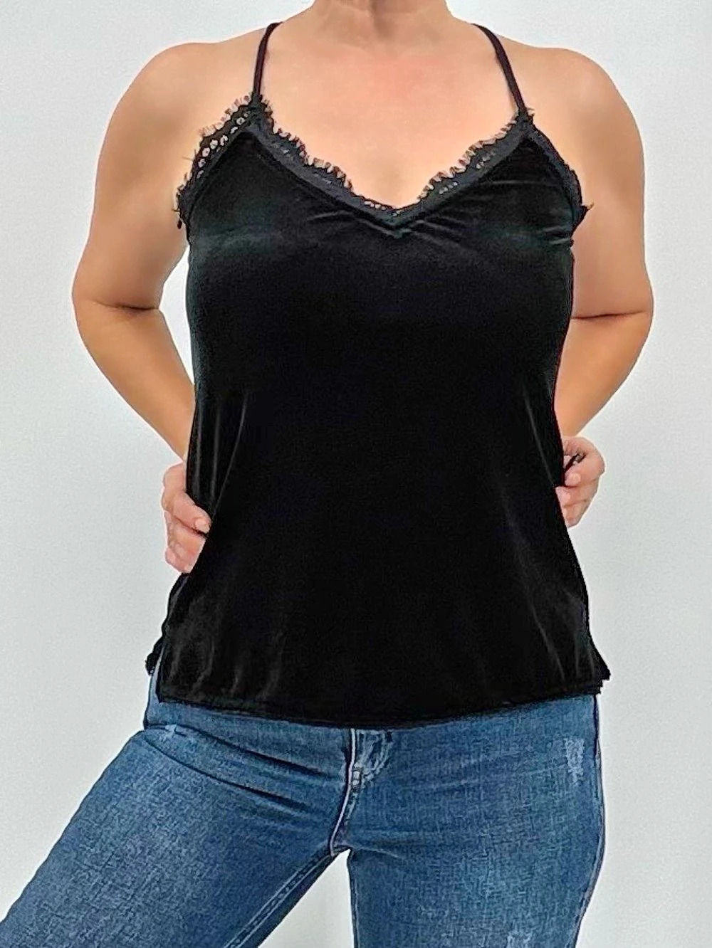 Abercrombie & Fitch Vintage Y2K Whimsigoth Black Velvet Lace Witchy Camisole Top